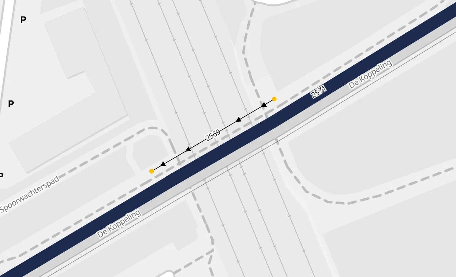 A single traffic count next to a road segment.