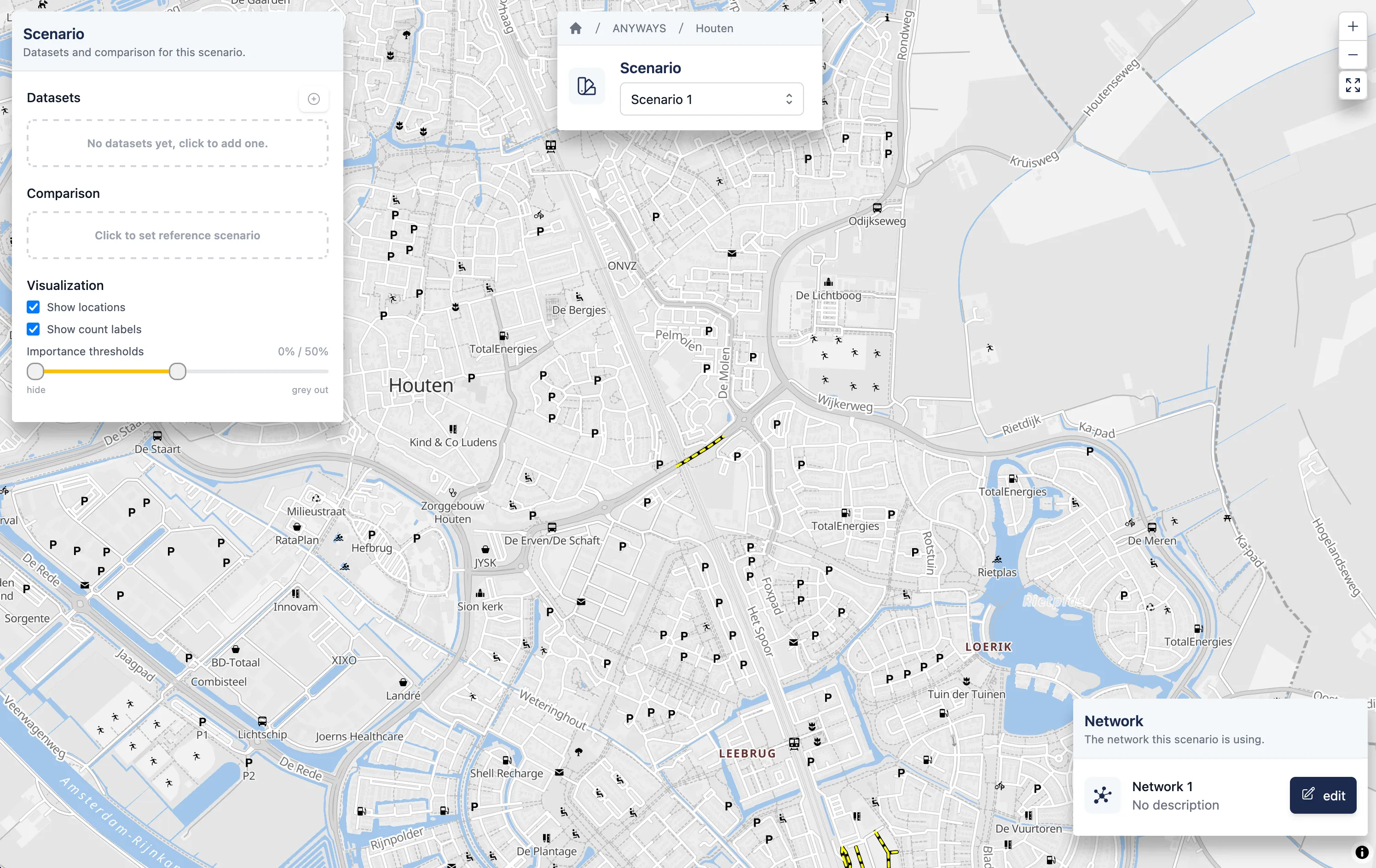 An empty scenario, no datasets yet.