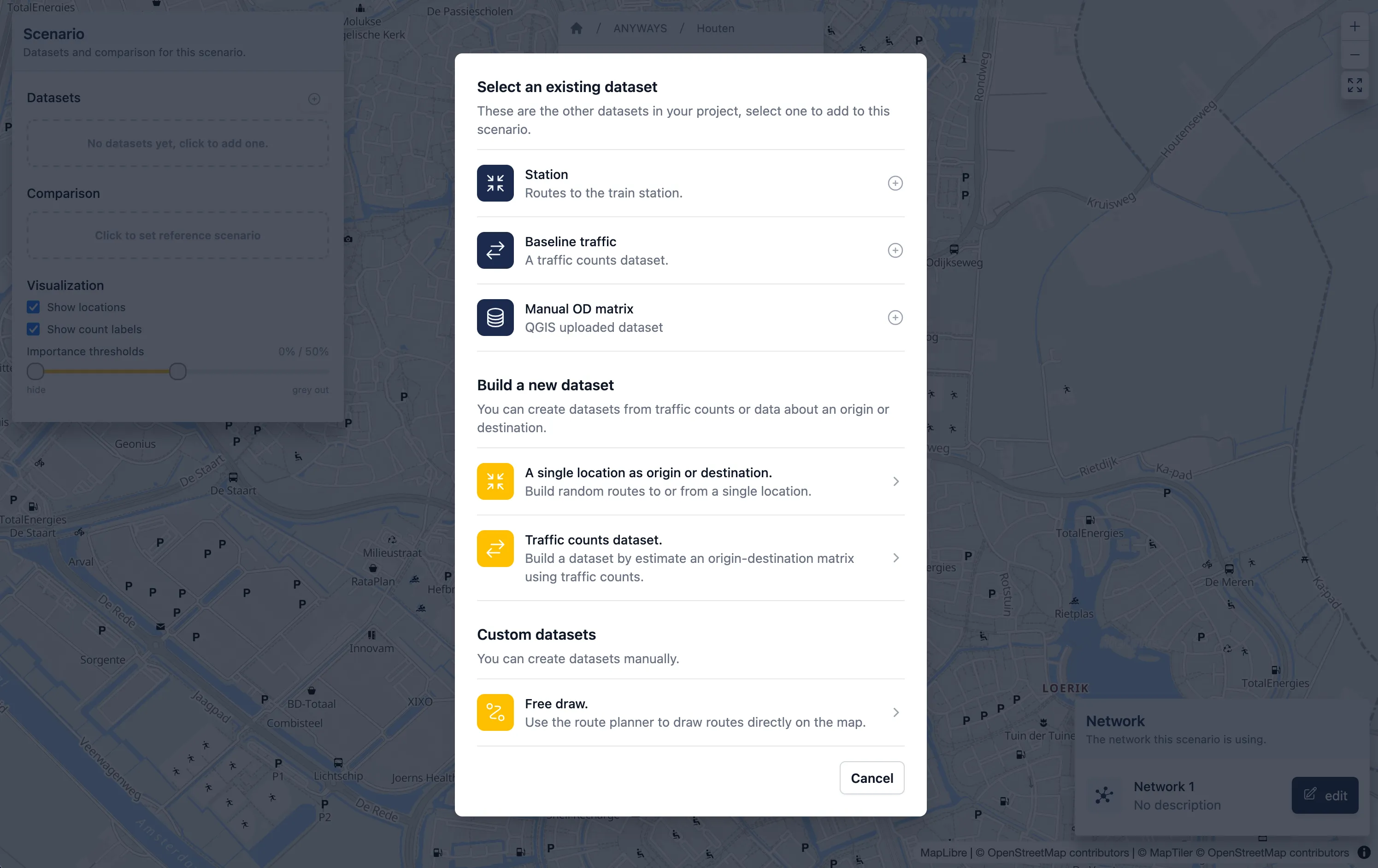 Select existing datasets or create a new one.