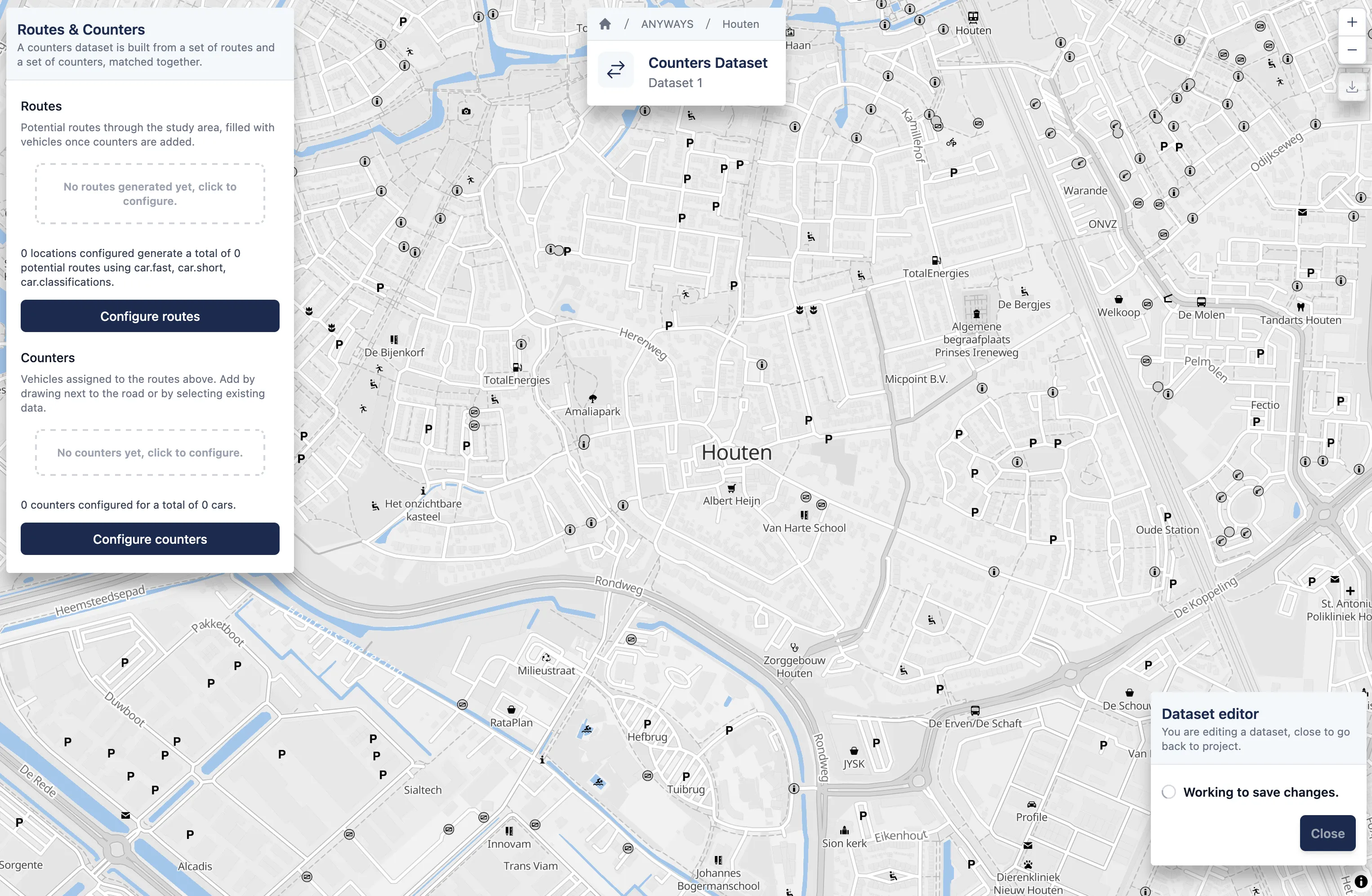 An empty counters dataset with not routes are counters defined yet.