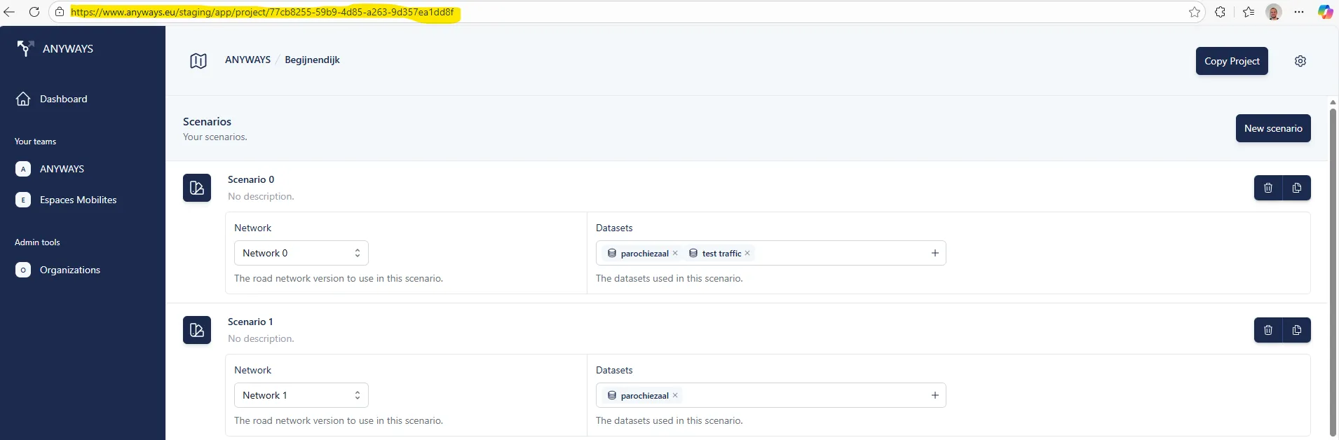 Select the url from your project