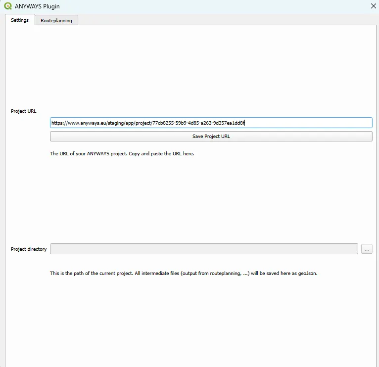 Paste the url of your ANYWAYS project in the Project URL textbox